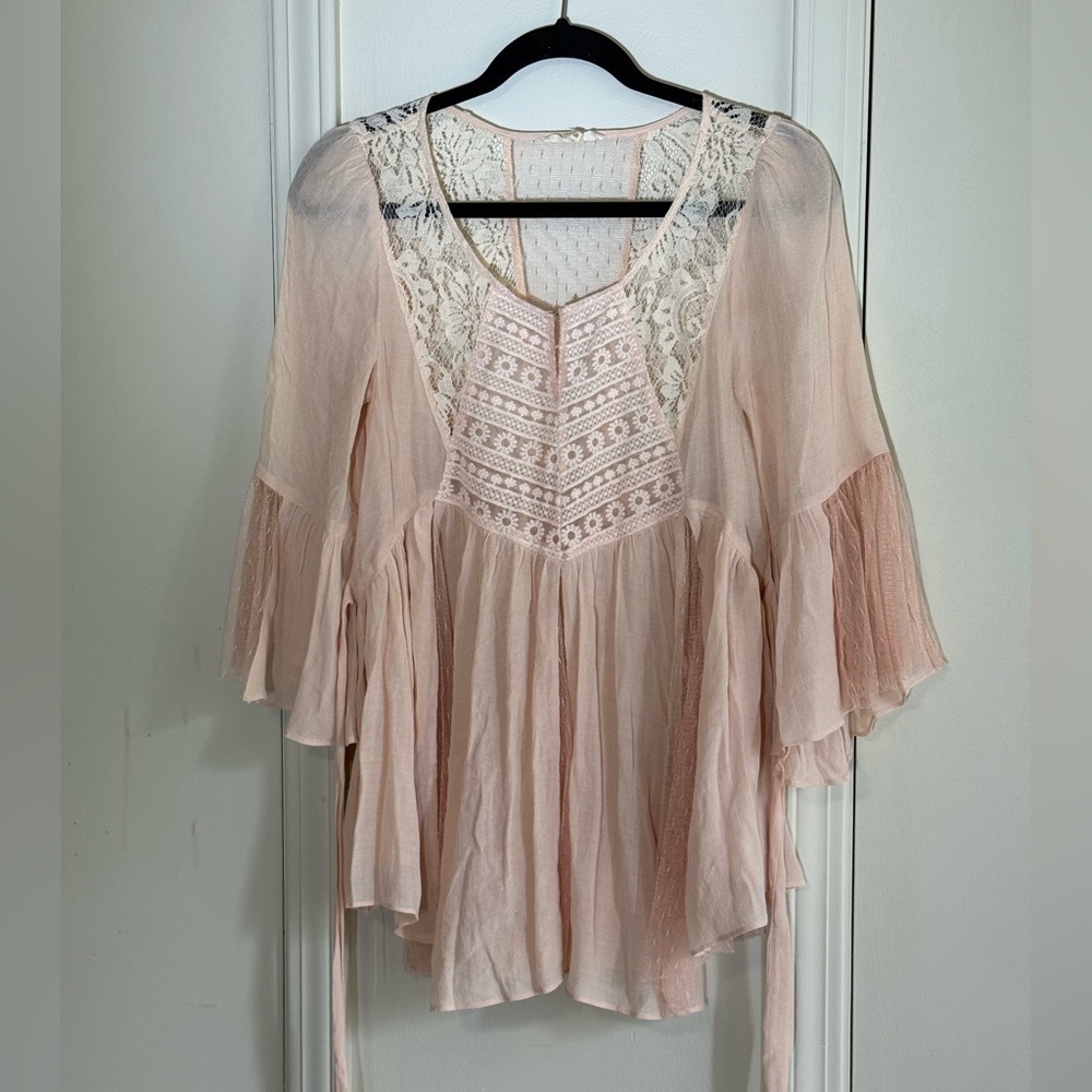 Ryu Soft Pink Sheer Blouse with Lace Details
